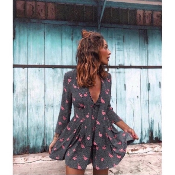 Zara Denim Flamingo Spotted Jumpsuit Romper Small - Picture 2 of 7